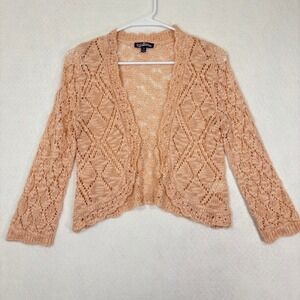 Freshman 1996 Cardigan‎ M Open Front Pointelle Knit Y2K Boho